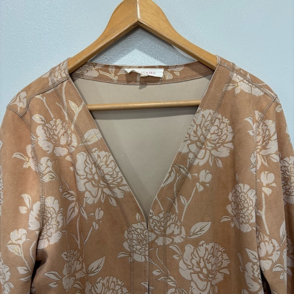 Solitaire Faux Suede Floral Open Duster Cardigan Women’s Size Large - Picture 2 of 13